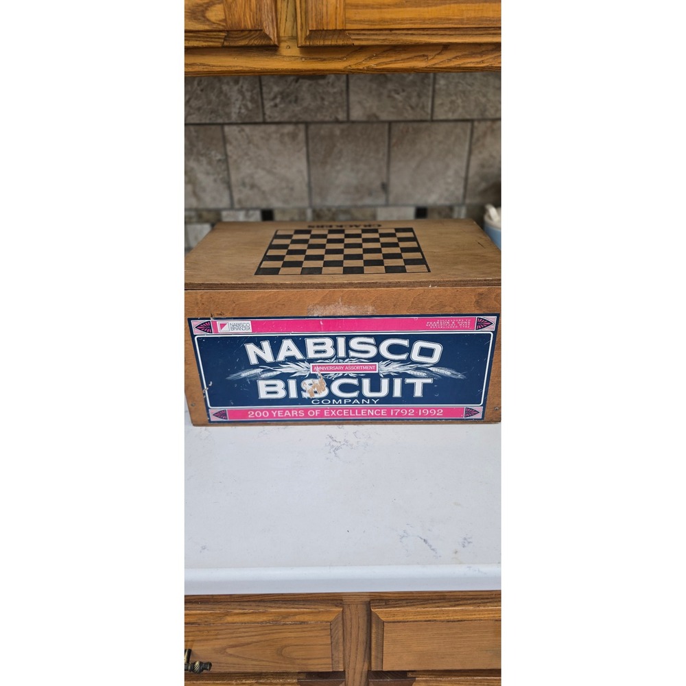Vintage Nabisco Biscuit Co 200th Anniversary Wooden Box Checkerboard Lid 1992